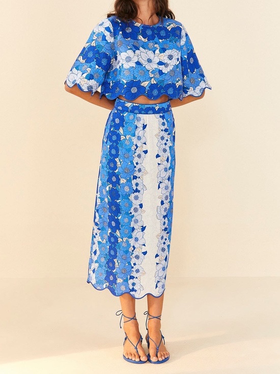 FARM Rio Dresses & Skirts - NWT Farm Rio Flower Stripes Midi Skirt Set